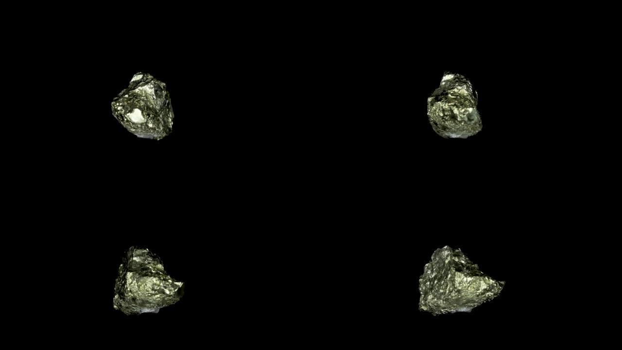 黄铁矿是一种硫化物，其化学式为fes2。它由硫和铁组成。孤立视频黑色背景