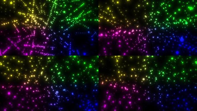 彩色粒子迪斯科背景，迪斯科灯背景闪光抽象，闪闪发光的发光二极管灯墙壁显示抽象运动背景，多色发光二极管