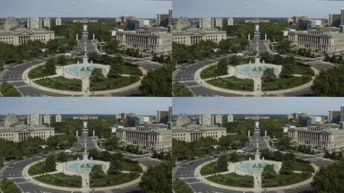 洛根广场喷泉的本·富兰克林公园路的费城鸟瞰图