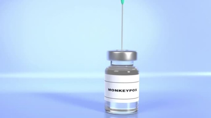 具有4k分辨率的蓝色背景下的注射器猴痘疫苗