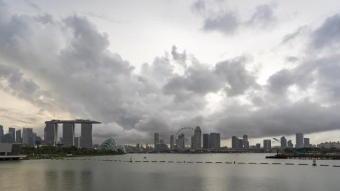 日落时分的新加坡城市，城市上空的斯特罗姆云，延时视频