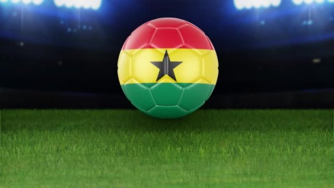 加纳国旗足球，带灯跳入体育场。足球场和球，4k分辨率，循环-股票视频
