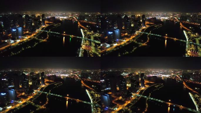 天津滨海新区于家堡海河夜景航拍4K