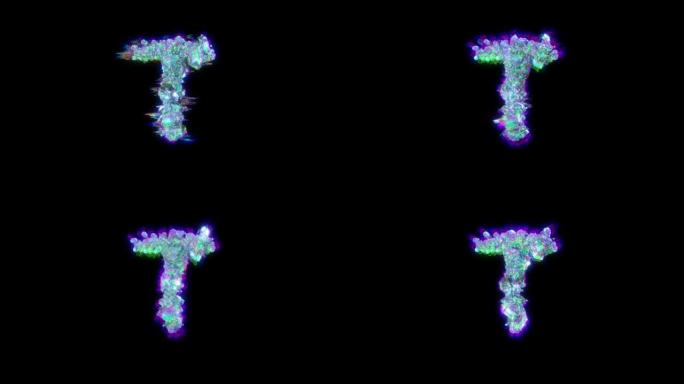 色差的控制论晶体的字母T-分色字体，孤立循环视频