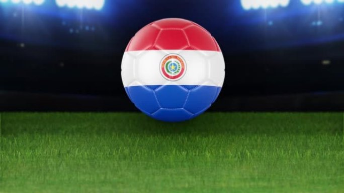 巴拉圭国旗足球，带灯跳入体育场。足球场和球，4k分辨率，循环-股票视频