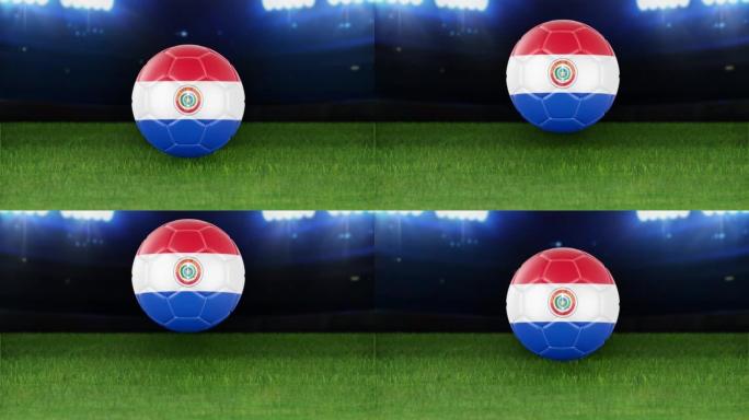巴拉圭国旗足球，带灯跳入体育场。足球场和球，4k分辨率，循环-股票视频