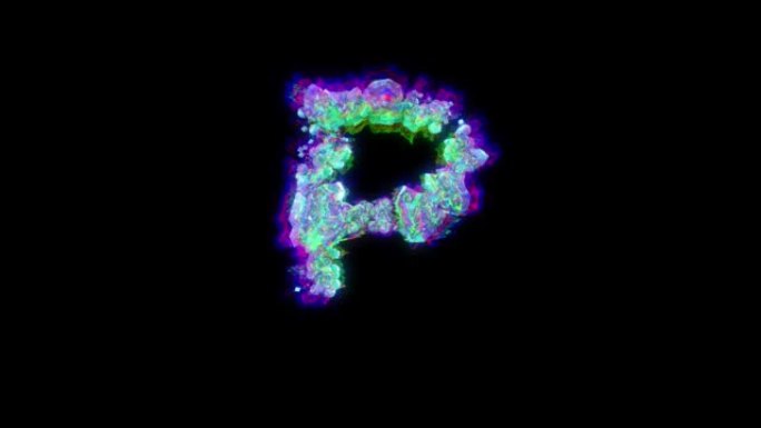 色差控制论晶体的字母P-毛刺字体，孤立循环视频