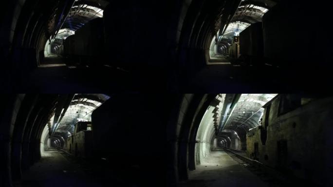 火车货车在矿井隧道中的运动。