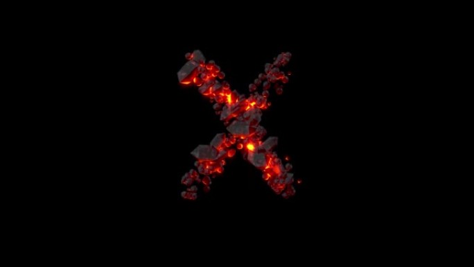水晶字母 -- 闪亮黑暗岩浆岩石的字母X，孤立循环视频