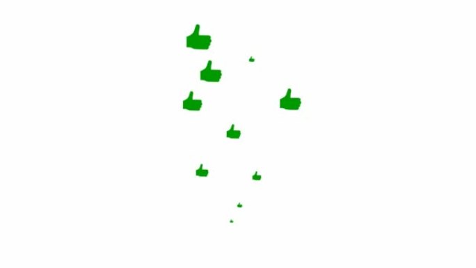 动画绿色喜欢从下往上飞。循环视频。矢量平面插图。白色背景上孤立的手的喷泉。
