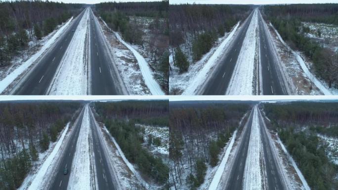 冬季高速公路立交桥gps跟踪汽车森林