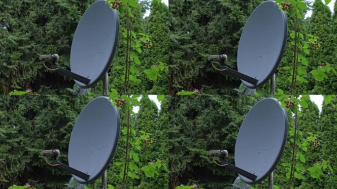 带电视信号接收器的黑色金属卫星天线碟形天线