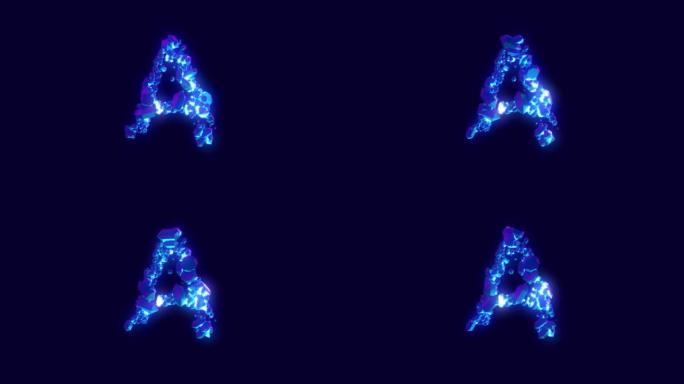 神奇的蓝色钻石或冰晶字体-字母A，孤立循环视频