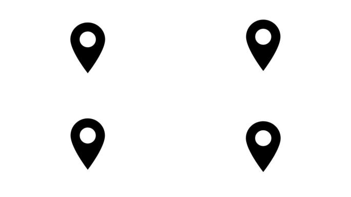 黑色地图定位销在白色背景上弹跳的循环动画