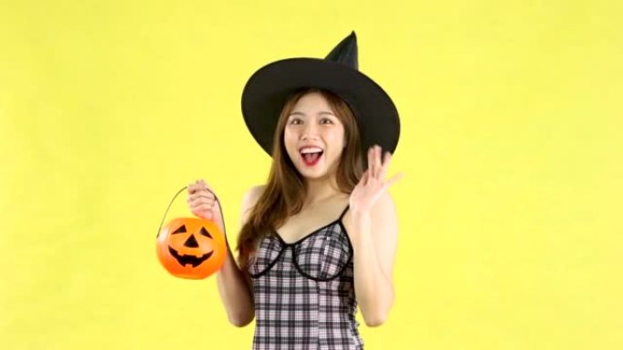 4K video of asian girl in halloween theme costume 