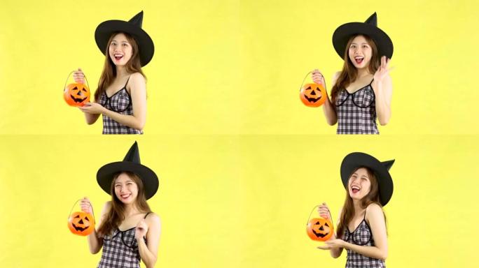 4K video of asian girl in halloween theme costume 