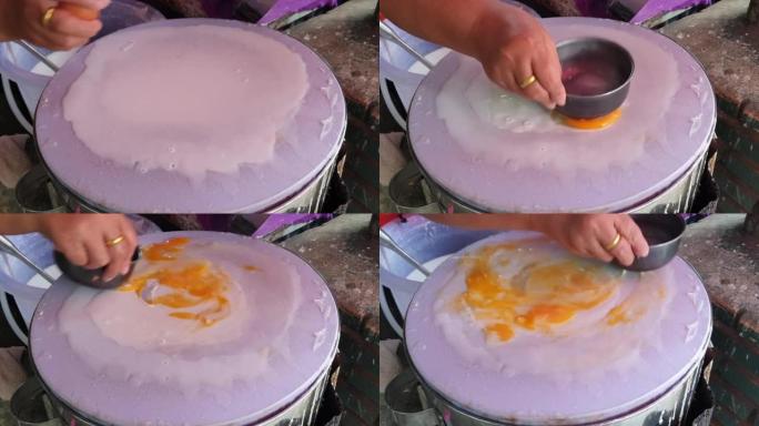 Banh cuon越南米粉蒸纸加鸡蛋越南烹饪传统当地街头食品