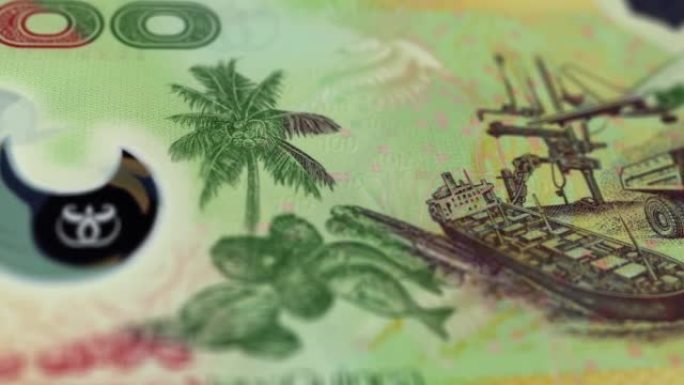巴布亚新几内亚100基纳观察和储备侧特写跟踪多莉镜头10巴布亚新几内亚纸币当前100巴布亚新几内亚基