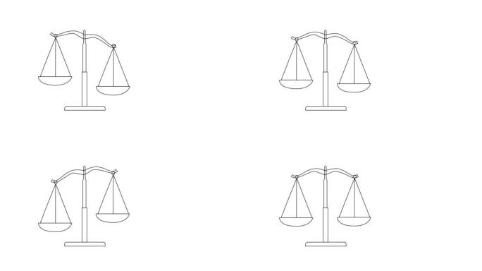 概率平衡动画，正义量表。复制空间。白色背景。