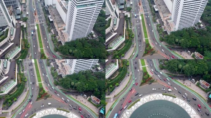 Jl道路交通的空中俯视图。M.H. 印度尼西亚雅加达的Thamrin