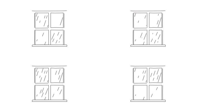 窗外的雨的自画动画。循环