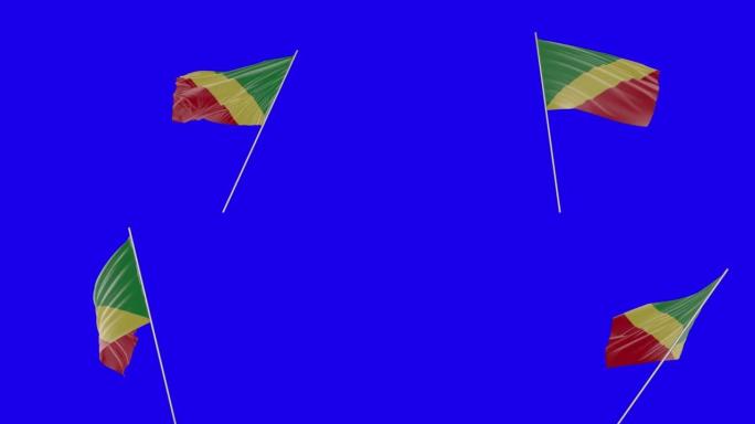 手持挥舞的刚果共和国的旗帜与绿幕背景3d建模和动画循环- Cgi刚果共和国的旗帜正在绿幕背景上挥舞旗