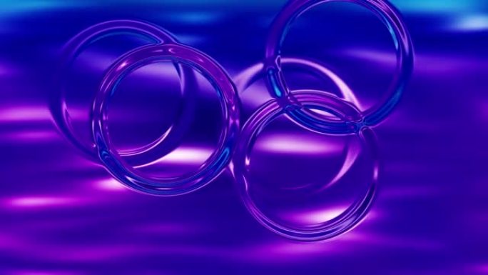 水滴在表面上盘旋。3D抽象旋流波折射光装饰。蓝紫色液体汞模糊背景4k视频循环剪辑。