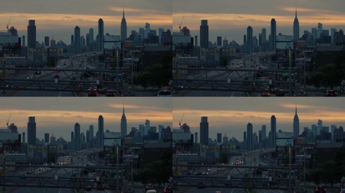 Queens New York Highway And Manhattan Skyline At S