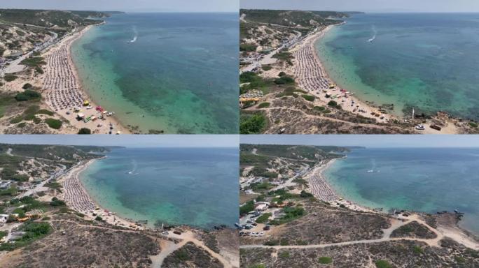 土耳其博兹卡达岛卡纳卡莱阿亚兹马海滩无人机视频