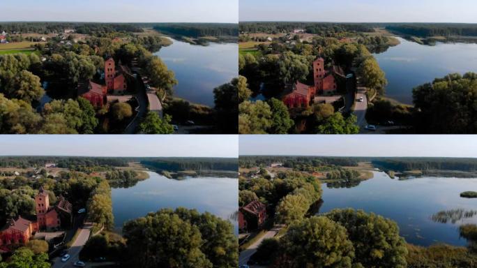 鸟瞰图。乌克兰北部日托米尔地区泰特里夫河风景如画的河岸。拉多米什尔市。