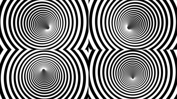 带有白色和黑色条纹的动画催眠隧道。无缝循环。