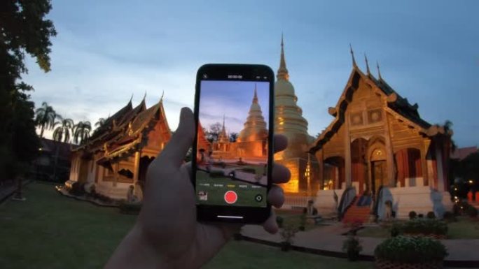 在Wat Phra Singh woramahawaihan的移动视角以慢动作拍摄