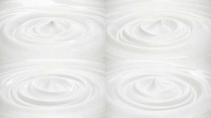 极端特写牛奶奶油漩涡干净的波纹。食品和饮料的纹理概念，化妆品概念的概念。4k. 3D动画。