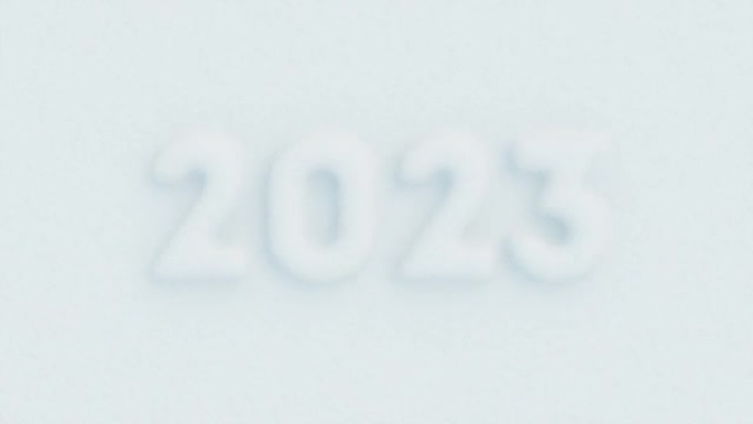 2023数字浮雕从白雪背景。新年快乐简约逼真3d渲染动画