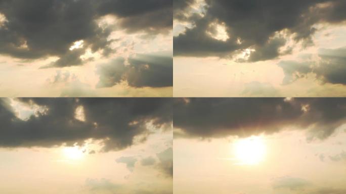 天空中的雷云和太阳的光芒。延时。