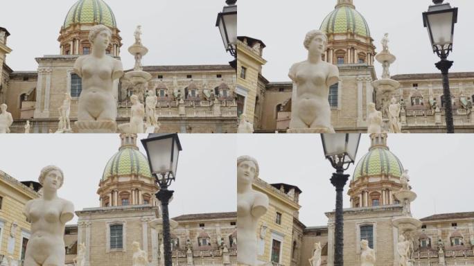 巴勒莫，意大利-27 07 2021: 巴勒莫的耻辱之泉雕塑