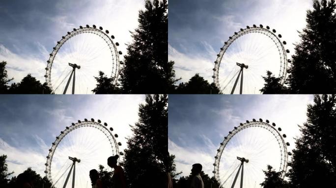 美丽的伦敦眼摩天轮，背景是蓝色晴朗的天空