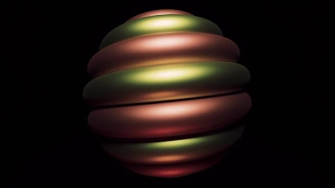 明亮的双色球。设计。一种抽象，黑色背景和带有阴影的两种颜色的球在3d中缓慢旋转。