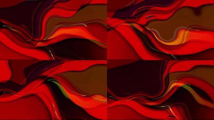 抽象红色七彩流畅线条液体动画4k背景
