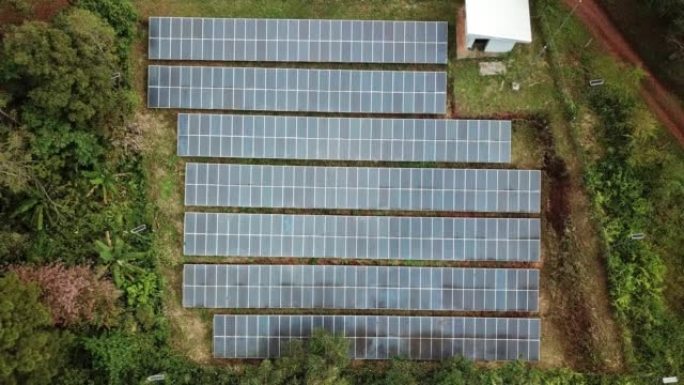 Aerial view of large solar panels on the mountain 