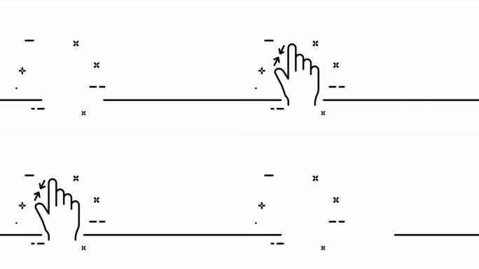 放大和缩小。食指，减少，增加，近似，滚动，点击，箭头，传感器。紧迫的概念。一个线条画动画。运动设计。