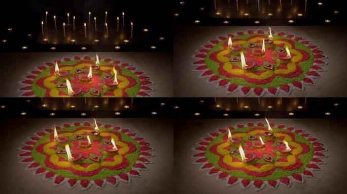 排灯节庆祝活动期间点亮的传统diya灯