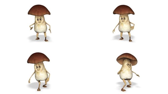 蘑菇有趣的舞蹈循环白色背景