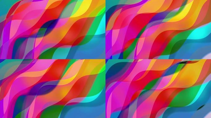 抽象七彩运动背景平滑波浪无缝线丝绸动画