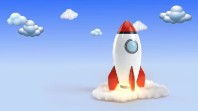 玩具火箭在多云的天空4K下爆炸