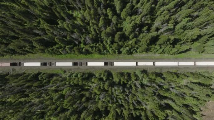 加拿大不列颠哥伦比亚省一列货运列车的鸟瞰图