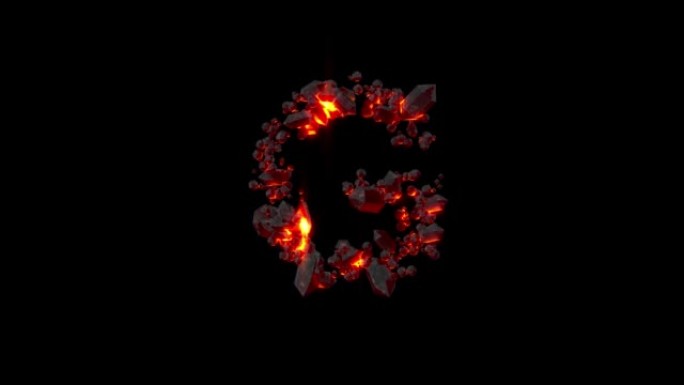 水晶字体 -- 闪亮黑暗岩浆岩石的字母G，孤立循环视频