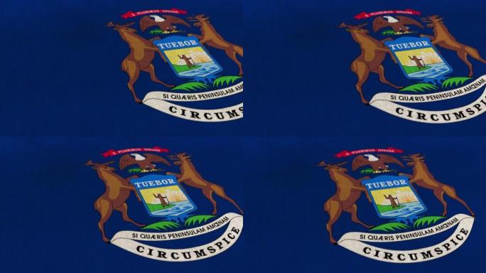 动画州密歇根州旗动画库存视频纹理3d渲染-高度详细的织物图案