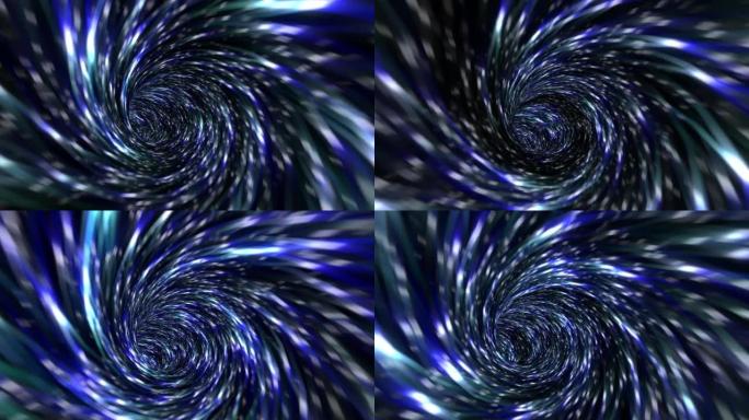 摘要蓝色发光未来派飞行催眠效应在隧道未来派发光蓝色背景，紫外线发光线，激光射线，光速。4K 3D接缝