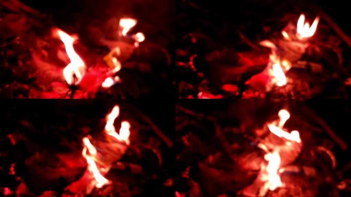 Defocus footage of red orange flame fire dried lea